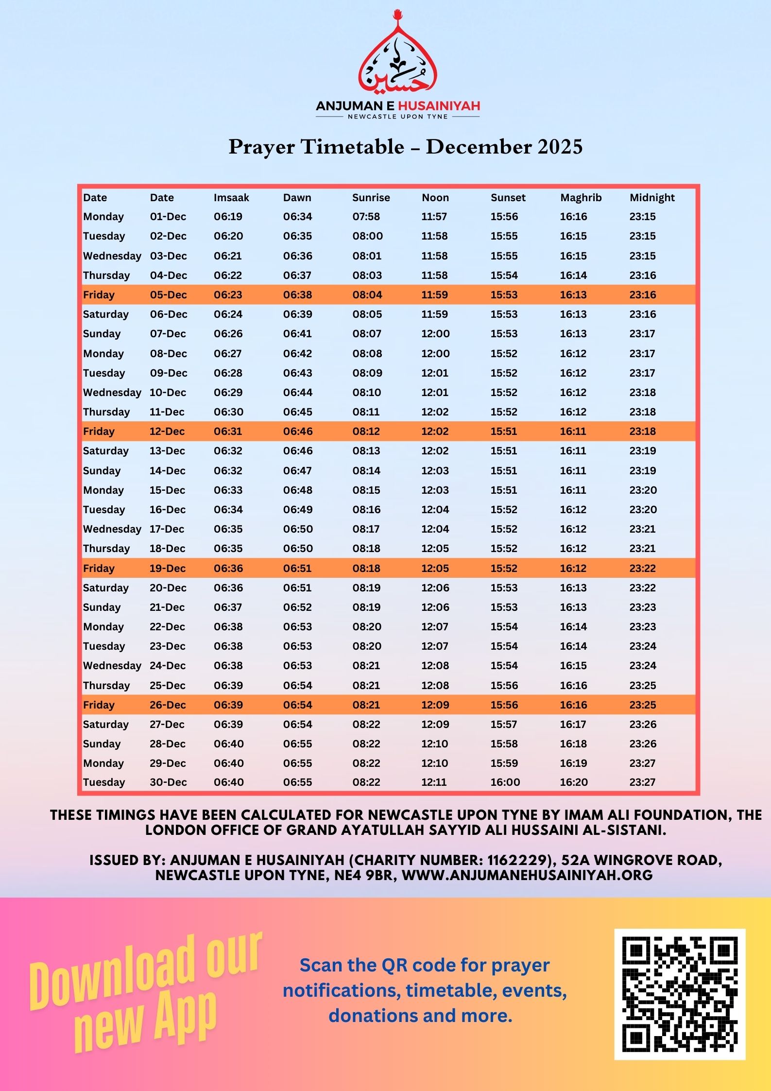 prayer timetable