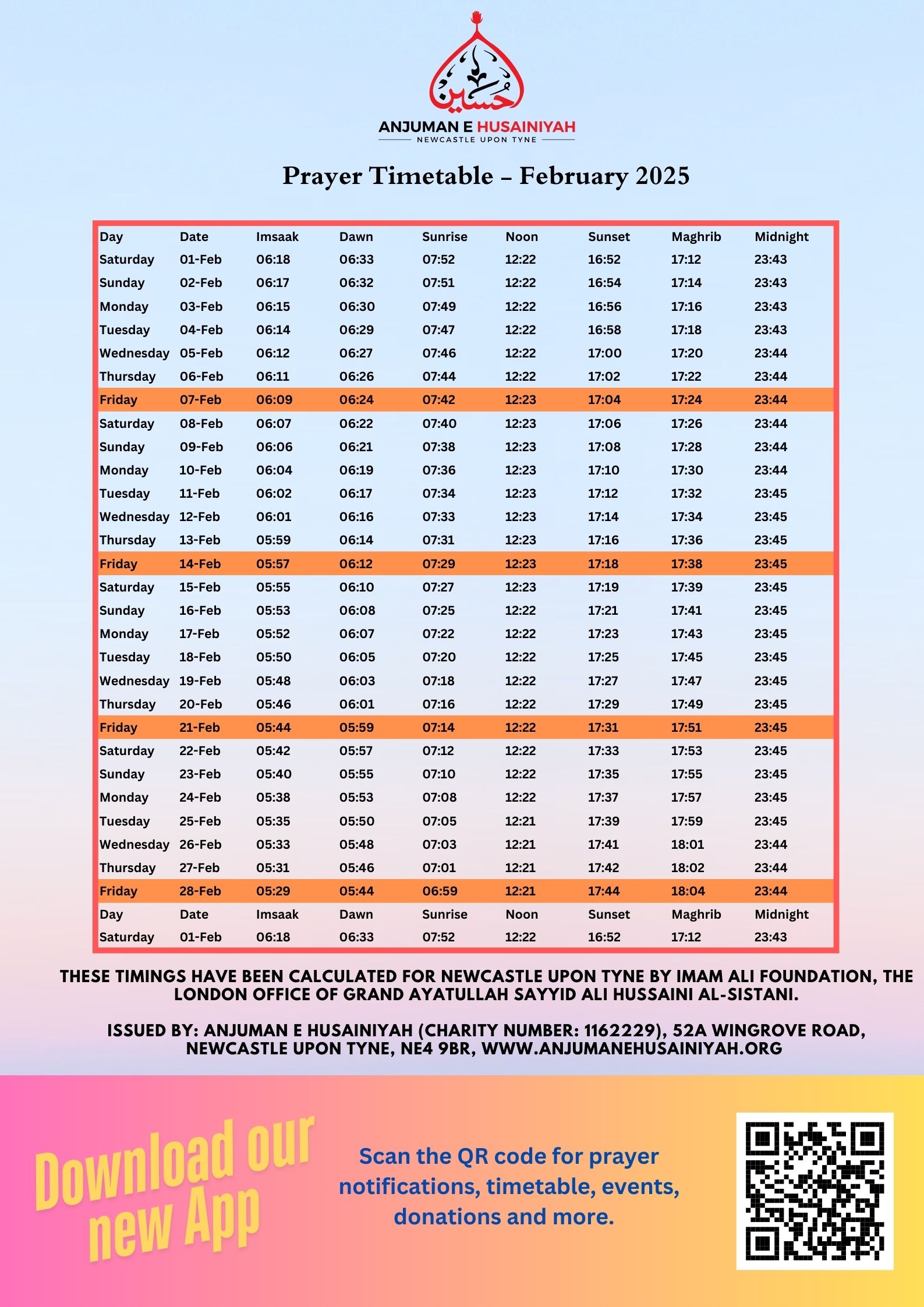 prayer timetable