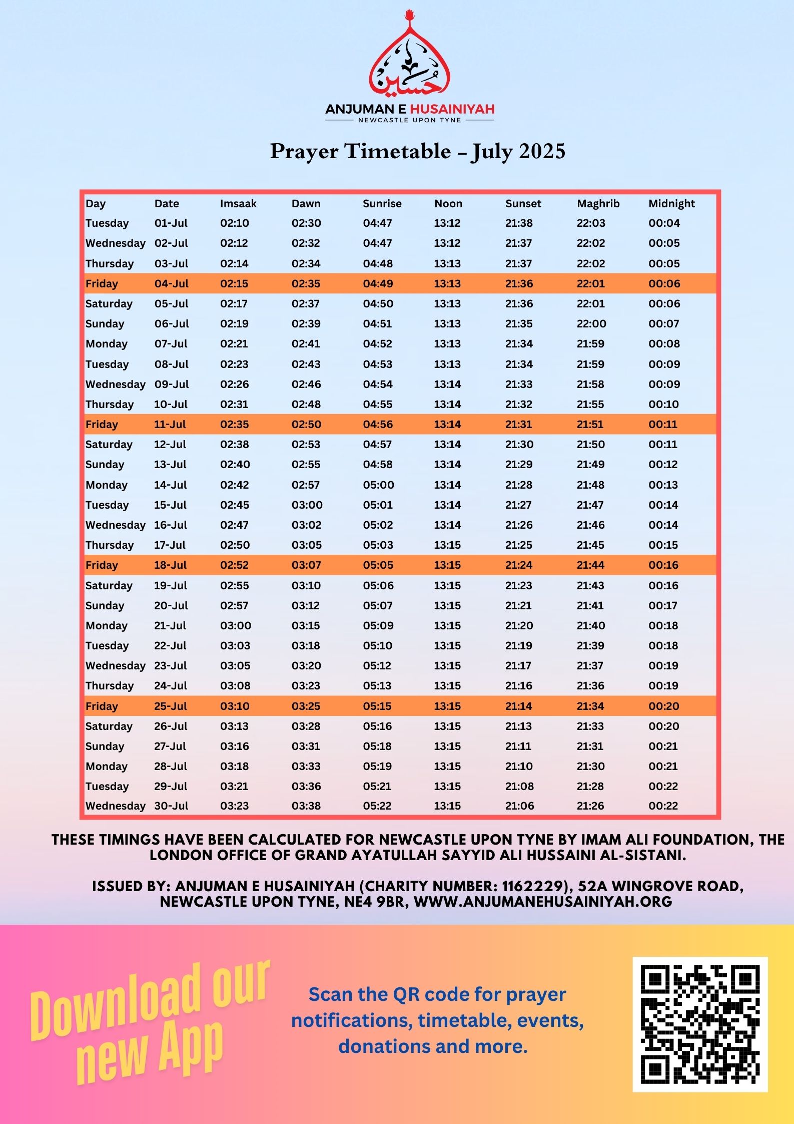 prayer timetable