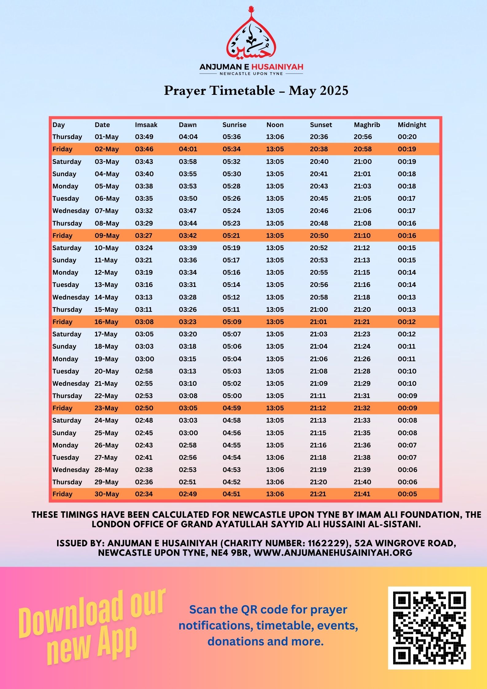 prayer timetable