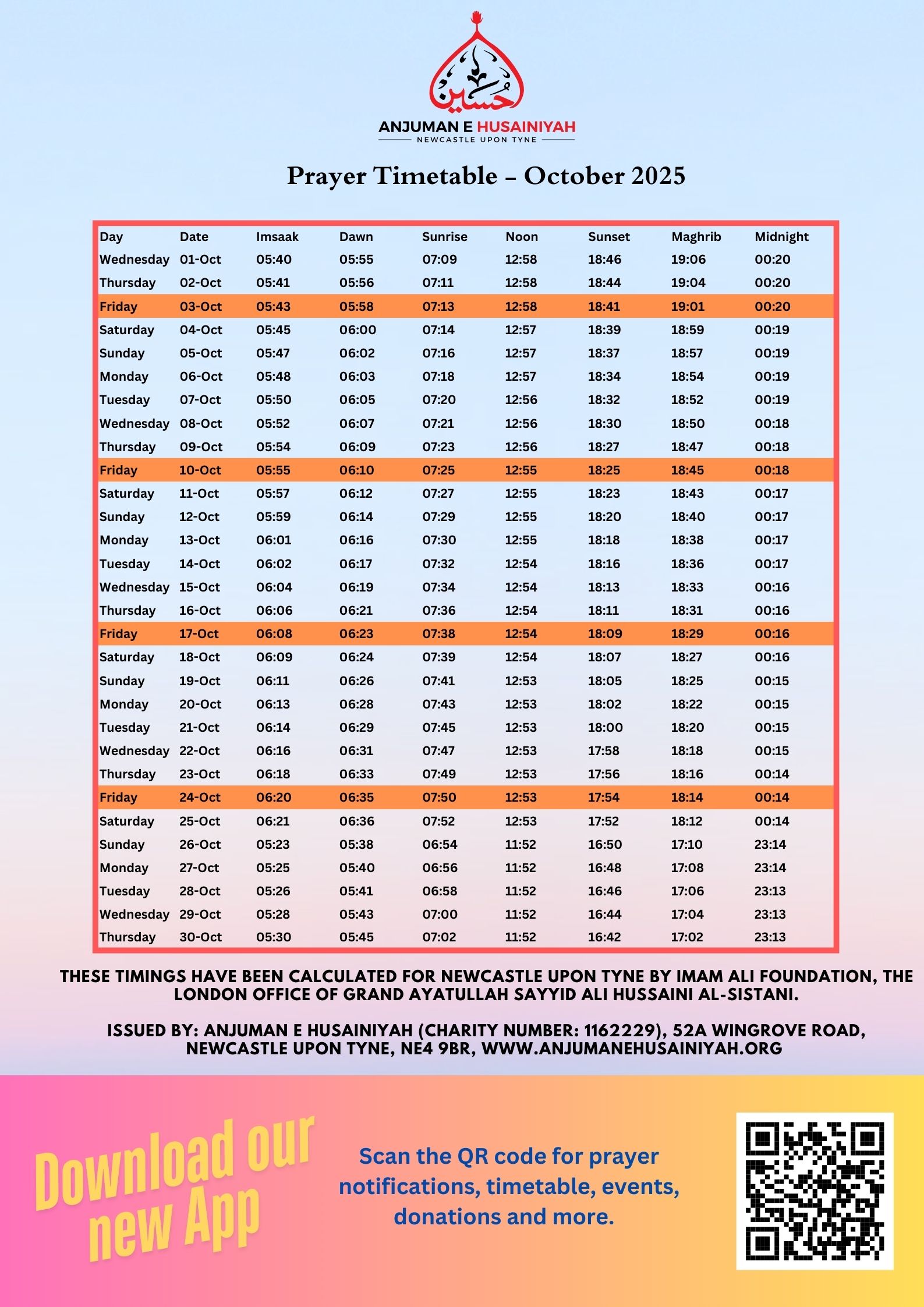 prayer timetable